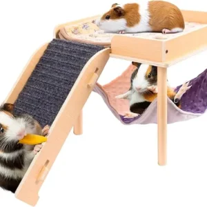 Guinea Pig Hammock – Wooden Hideout with Platform & Stairs